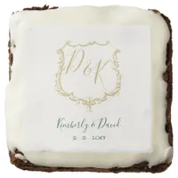 Monogrammed Gold Crest and Forest Green Wedding Brownie