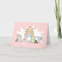 Baby Girl with Pink Background Blank New Baby Announcement