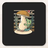 Cottagecore Mushroom Forest Toad Goblincore Mycolo Square Paper Coaster