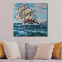 Sailboat on Rough Waters Triptych Acrylic Wall Art