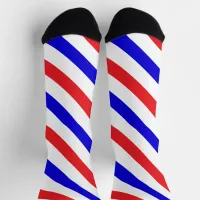 Barber's Pole Red, White and Blue Diagonal Stripe Socks