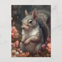 Squirrel With Pink Flowers Postcard