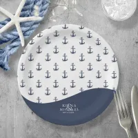 Blue Wave Anchor Pattern Wedding V1 ID836 Paper Plates