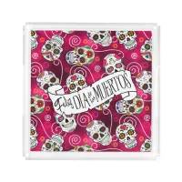 Sugar Skulls and Swirls Rose Red ID725 Acrylic Tray