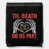 Halloween Engagement Til Death Do Us Part Skeleton Drawstring Bag
