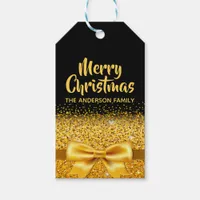 Merry Christmas black gold bow name Gift Tags