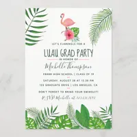 Pink Flamingo Tropical Watercolor Luau Graduation Announcement