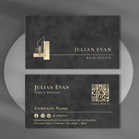 Modern Apartment Shiny Gold Logo Black Realtor Business Card