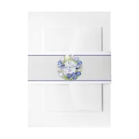 Elegant Watercolor Tulip Wreath Wedding Blue Ivory Invitation Belly Band