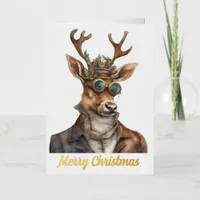 Festive Steampunk Christmas Reindeer Foil Greeting Card