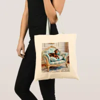 Dachshund Cute Sausage Dog on Armchair Monogrammed Tote Bag