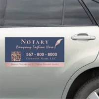 Elegant Navy Blue and Rose Gold Notary Qr Code Car Magnet