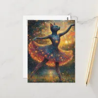 Adorable Ballerina Kitty in a Field of Fireflies Postcard