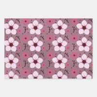 Cherry Blossom Wrapping Paper Flat Sheet Set of 3