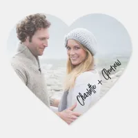 Photo names bride groom wedding favor heart heart sticker
