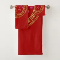 Chinese Zodiac Rooster Red/Gold ID542 Bath Towel Set