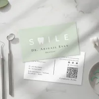 Modern Tooth Icon Professional Sage Green Dentist Business Card