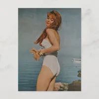 A Beautiful Woman on the beach in 1957  Postcard