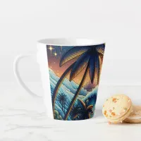 Mosaic Ai Art | Ocean Sunset and Palm Trees Latte Mug