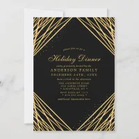 Black Gold Geometric Abstract Lines Holiday Dinner Invitation