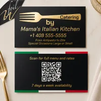 Gold Foil Italian Catering with QR Code Business Cards