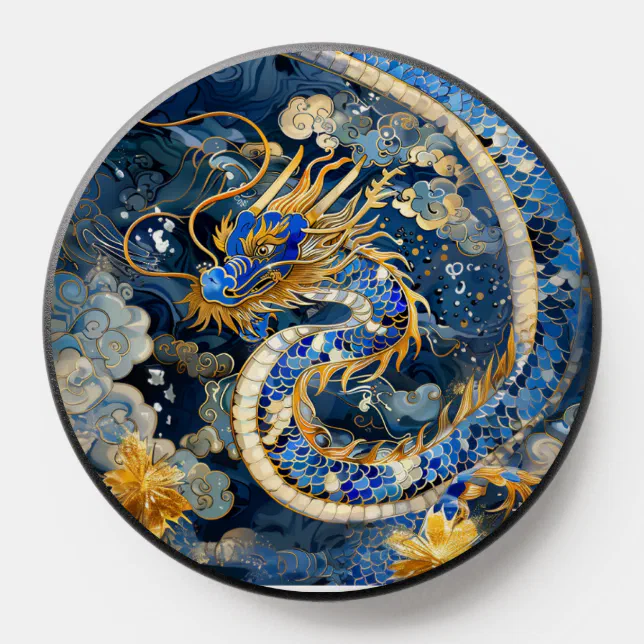 Chinese Dragon Royal Blue And Gold PopSocket