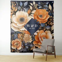 Navy Blue, Burnt Orange and Champagne Wedding Tapestry