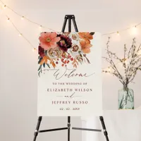 Burgundy Orange Floral Fall Wedding Welcome Sign