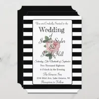 Elegant Black and White Pink Vintage Rose Wedding Invitation