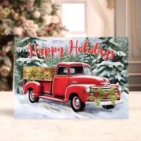 Vintage Red Truck in Snowy Forest Christmas Holiday Card