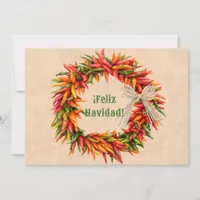 Southwest Chile Ristra Wreath Flat Feliz Navidad Holiday Card