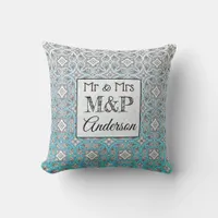 Personalized Blue & Black Mandala Wedding Pillow