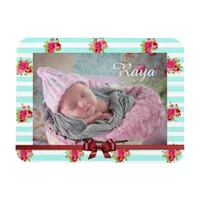Teal and Pink Floral Vintage Print Photo Magnet