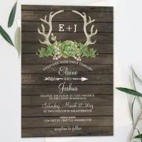 Budget Wood Succulent Antlers Wedding Invitation