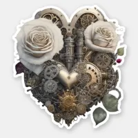 Steampunk Heart with White Roses Sticker