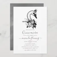 Watercolor Floral Swan Quinceañera Invitation