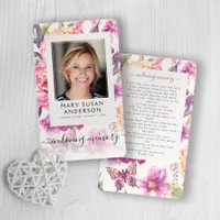 Floral Photo Funeral Memorial Prayer Card