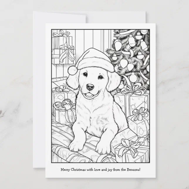 Cute Golden Retriever Dog Christmas Art Coloring Holiday Card