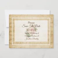 Sheet Music Pink rose Save the Date Postcard