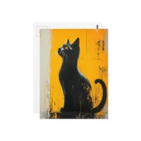 adorable black kitty grunge yellow background postcard