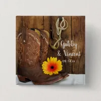 Cowboy Boots, Daisy and Horse Bit Country Wedding Pinback Button