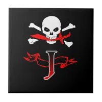 Jolly Roger J Monogram Initial Ceramic Tile