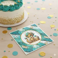 Personalized Gold Teal Dragon Boy's Birthday Party Napkins