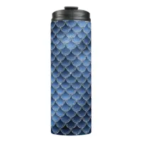 Navy Blue Glitter Mermaid Scale Pattern Thermal Tumbler