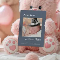 New Year New Here Photo Blue Birth Announcement