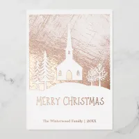 Merry Christmas Snow Winter Church Personalized Foil Holiday Card