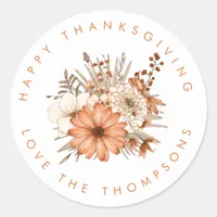 Autumn Foliage Florals Name Happy Thanksgiving Classic Round Sticker