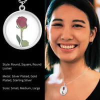 Single Red Rose Silver Plated Necklace
