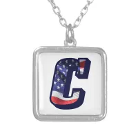 American Flag Letter "C" Silver Plated Necklace