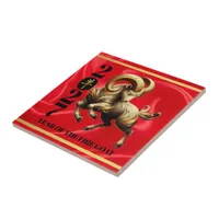 Stunning Red Gold Chinese Year of Fire Goat 2027 Ceramic Tile